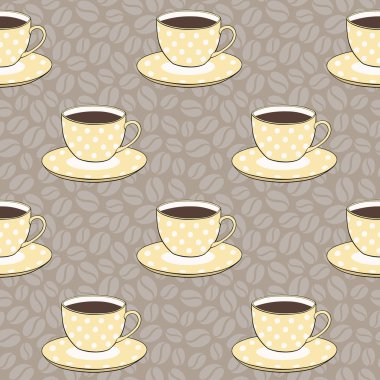 Bardak ve kahve çekirdekleri ile sorunsuz vektör desen