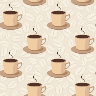 Bardak ve kahve çekirdekleri ile sorunsuz vektör desen