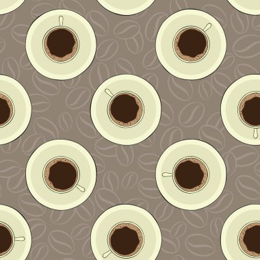 Bardak ve kahve çekirdekleri ile sorunsuz vektör desen