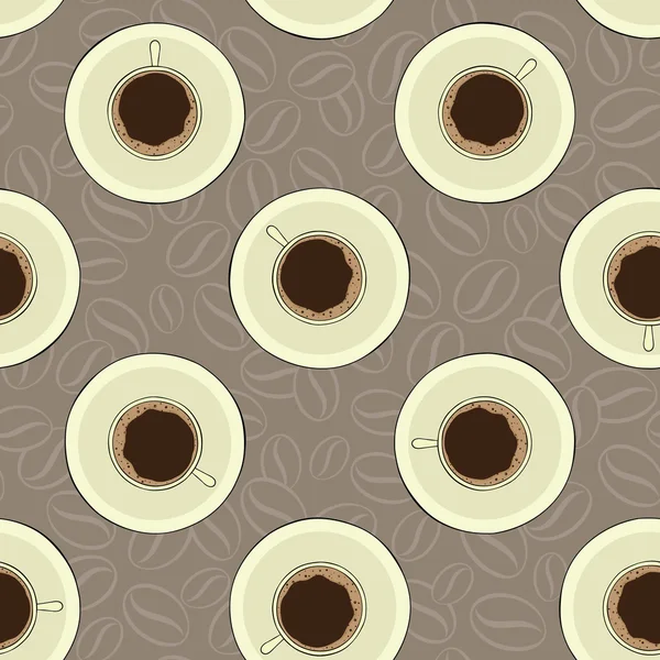 Bardak ve kahve çekirdekleri ile sorunsuz vektör desen