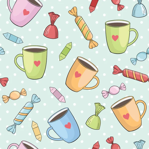 Bardak ve şeker ile sorunsuz vektör desen