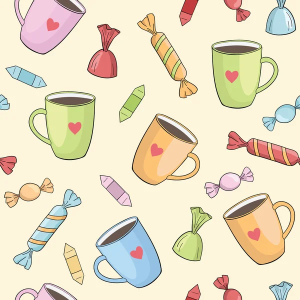 Bardak ve şeker ile sorunsuz vektör desen