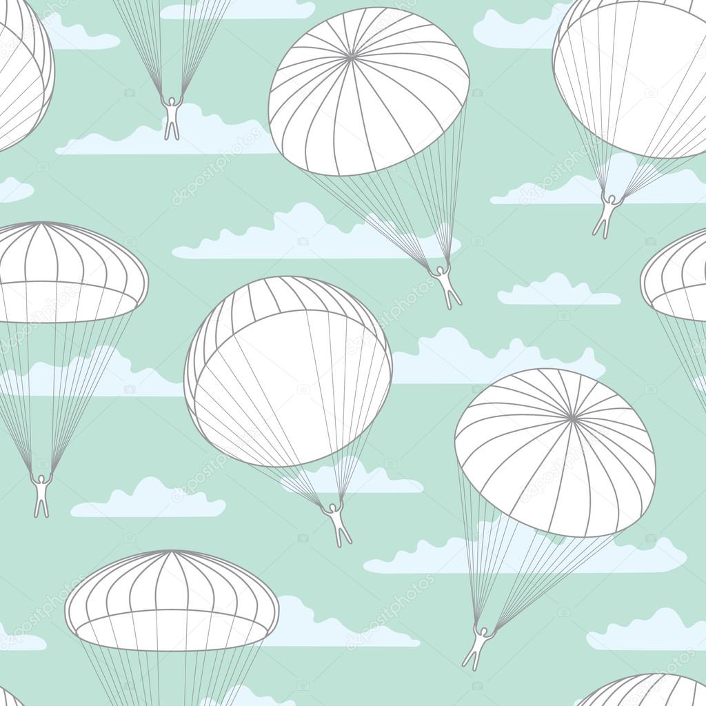 vector  pattern with parachutes, clouds