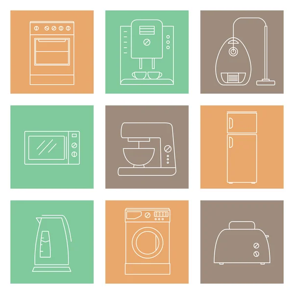 Electrodomésticos vector línea delgada iconos conjunto — Vector de stock