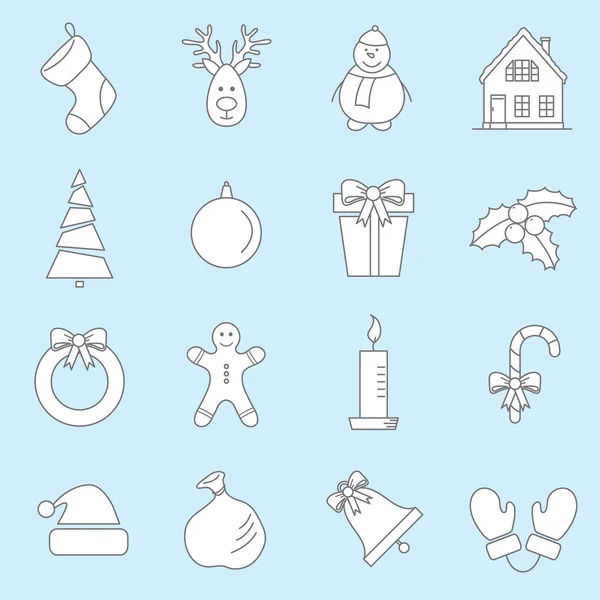 Noel, yeni yıl ince çizgi düz simgeler ile ayarla vektör