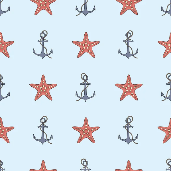 Çapa ve deniz yıldızı ile sorunsuz vektör desen