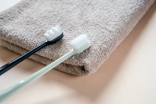 Trendy Soft Bristles Toothbrushes Bath Towel Ultra Fine Toothbrush Nano — Stock Photo, Image