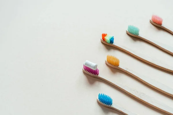 Eco Friendly Bamboo Toothbrushes Different Colors Zero Waste Concept Sustainable — Stock Photo, Image