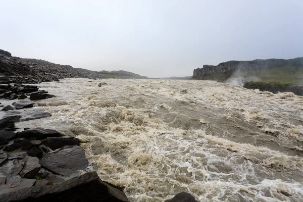 Καταρράκτες Dettifoss Θέαση Θερινής Περιόδου Ισλανδία Ισλανδικό Τοπίο — Φωτογραφία Αρχείου