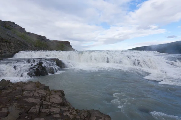 Gullfoss Faller Sommar Säsong Utsikt Island Isländskt Landskap — Stockfoto