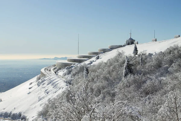 Paesaggio Invernale Montagna Monte Grappa Con Neve Alpi Italiane — Foto Stock