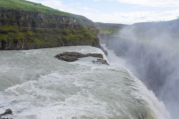 Gullfoss Падает Летний Сезон Вид Исландия Исландский Ландшафт — стоковое фото