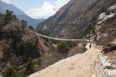 Imja river suspension bridge view along Everest base camp trekking, Nepal landscape