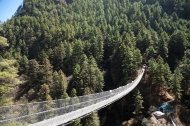 Hillary asma köprü görüntüsü Everest ana kampı boyunca yürüyüş, Nepal manzarası