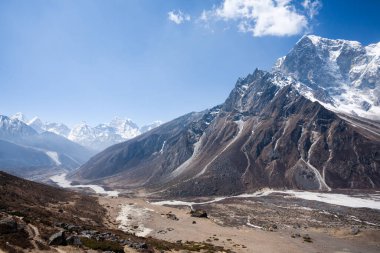 Everest base camp trekking path in Dingboche area. Nepal landscape