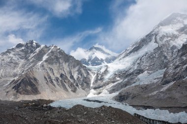 Trekking path from Gorak Shep to Everest base camp, Nepal. Everest view