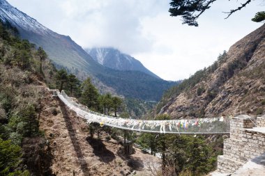 Imja river suspension bridge view along Everest base camp trekking, Nepal landscape