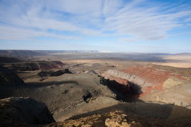 Kazakistan güzel manzarası, Mangystau bölgesi, anıt kaya bölgesi manzarası, Kokesem. Orta Asya Panoraması.