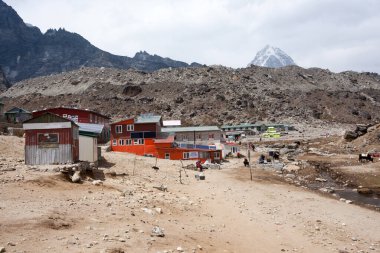 Lobuche kasaba manzarası, Everest ana kamp yürüyüşü, Nepal dönüm noktası. EBC yürüyüşü