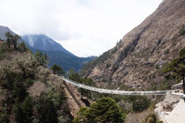 Imja river suspension bridge view along Everest base camp trekking, Nepal landscape