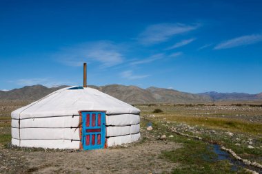 Traditional Mongolian house, Yurt view. Mongolia landscape