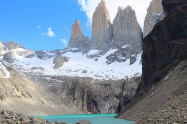 Las Torres üssü, Torres del Paine, Şili. Şili Patagonya manzarası.