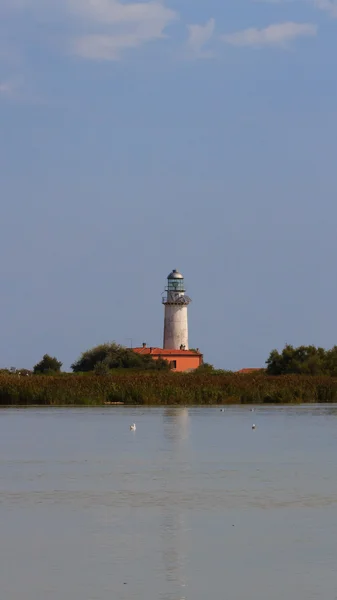 Leuchtturm von der Lagune des Flusses po — Stockfoto