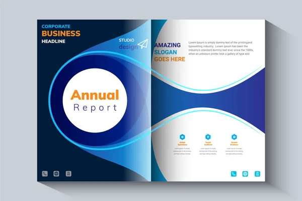 Yıllık Rapor Tasarım Şablonu. Şirket broşürü, broşür, portföy, katalog, banner, poster, dergi kapağı, broşür, Etc kavramı.