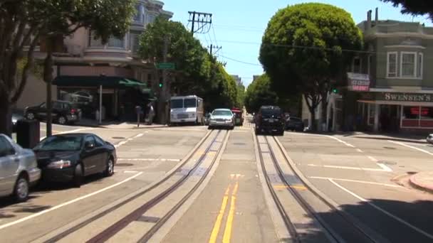 Улицы Сан-Франциско с канатной дороги — стоковое видео