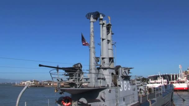 Battleship in San Francisco Bay — Stock Video