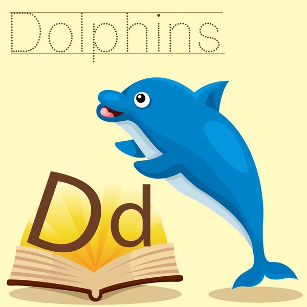 Illustrator of d for Dolphins vocabulary — Stock Vector