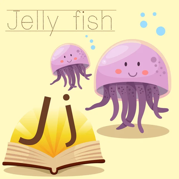 Ilustrador de j para vocabulário de peixe de geleia — Vetor de Stock