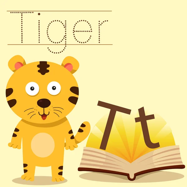 Ilustrador de t para vocabulario de tigre — Vector de stock