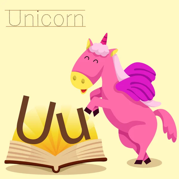 Illustratore di u per vocabolario unicorno — Vettoriale Stock