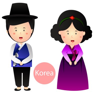 Beyaz arka plan üzerinde izole Kore erkek ve kız vektör Illustrator