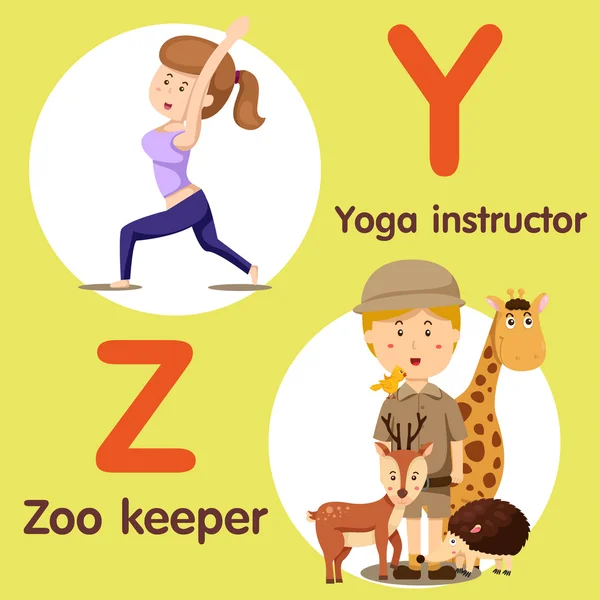 Illustrator van professionele karakter Yoga-instructeur en dierentuin keeper — Stockvector