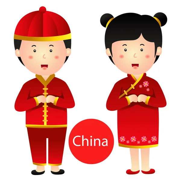 Illustrateur du vecteur China Boy and Girl isolé sur fond blanc — Image vectorielle