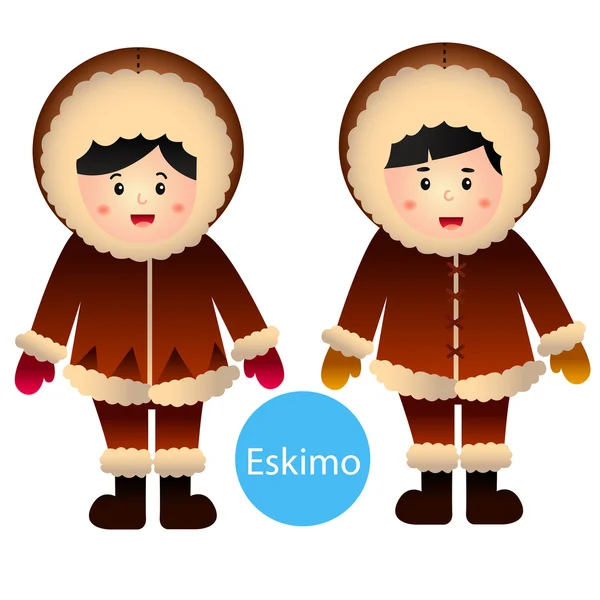 Ilustrator al vectorului Eskimo Boy and Girl izolat pe fundal alb — Vector de stoc