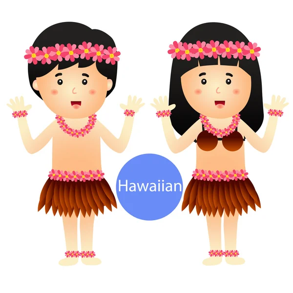 Illustrator dari Hawaiian Boy dan Girl vector terisolasi pada latar belakang putih - Stok Vektor