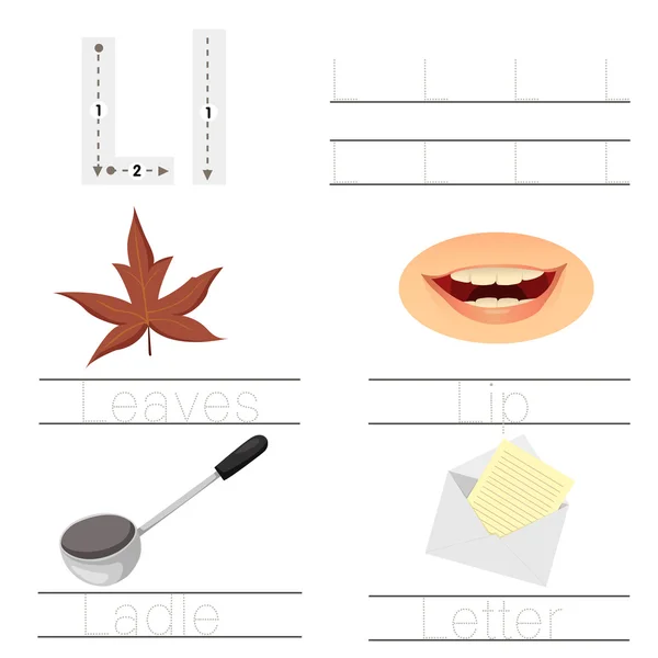 Çocuk L yazı tipi için çalışma sayfasının Illustrator — Stok Vektör