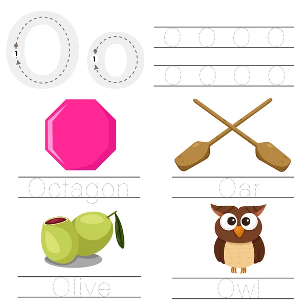 Illustrator of Worksheet for children O font — Stock Vector