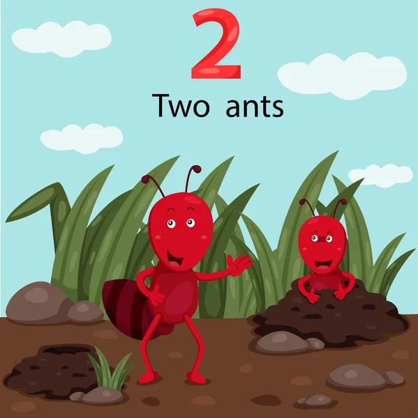 Illustrator von Nummer zwei mit Ameisen — Stockvektor