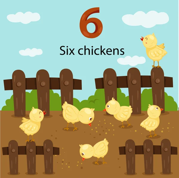 Illustrateur des poulets numéro six — Image vectorielle