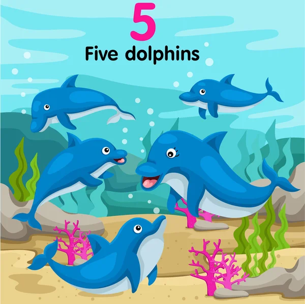 Illustrateur des dauphins numéro cinq — Image vectorielle