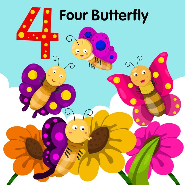 Illustratore di quattro farfalle — Vettoriale Stock