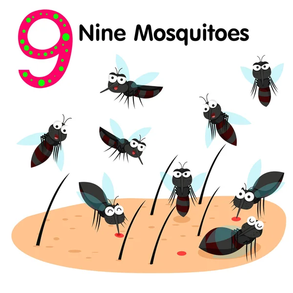 Ilustrador do número nove mosquitos —  Vetores de Stock
