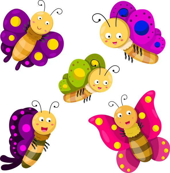 Ilustrador de conjunto de desenhos animados borboleta —  Vetores de Stock