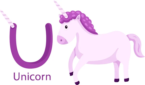 Illustratore di U con unicorno — Vettoriale Stock