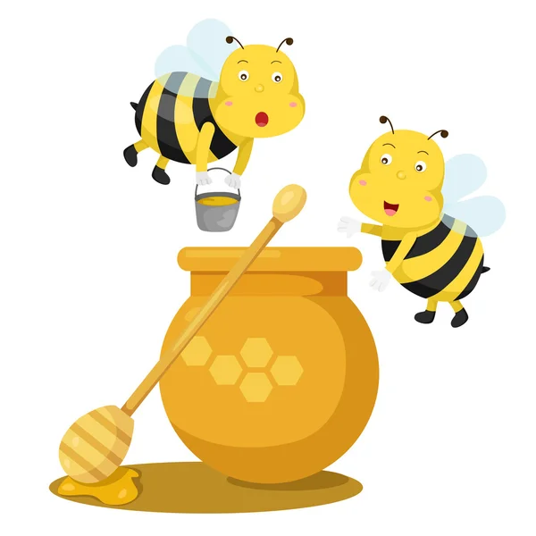 मधुमक्खी और शहद का इलस्ट्रेटर — स्टॉक वेक्टर