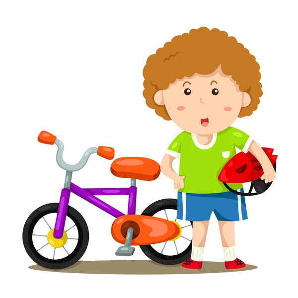 Ilustrador de niño y bicicleta — Vector de stock